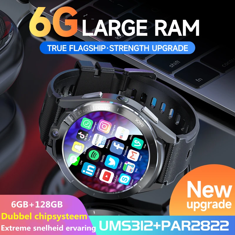 

6 ГБ + 128 Гб Смарт-часы 2023 Новинка 4G сеть двойной ЦПУ 8 ядер Android 11 Смарт-часы с камерой 8 Мп 900 мАч Внешний аккумулятор Sim-карта GPS