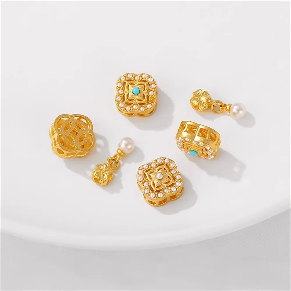 Инкрустированный песком золотой жемчуг полый четырёхлистный браслет ручной