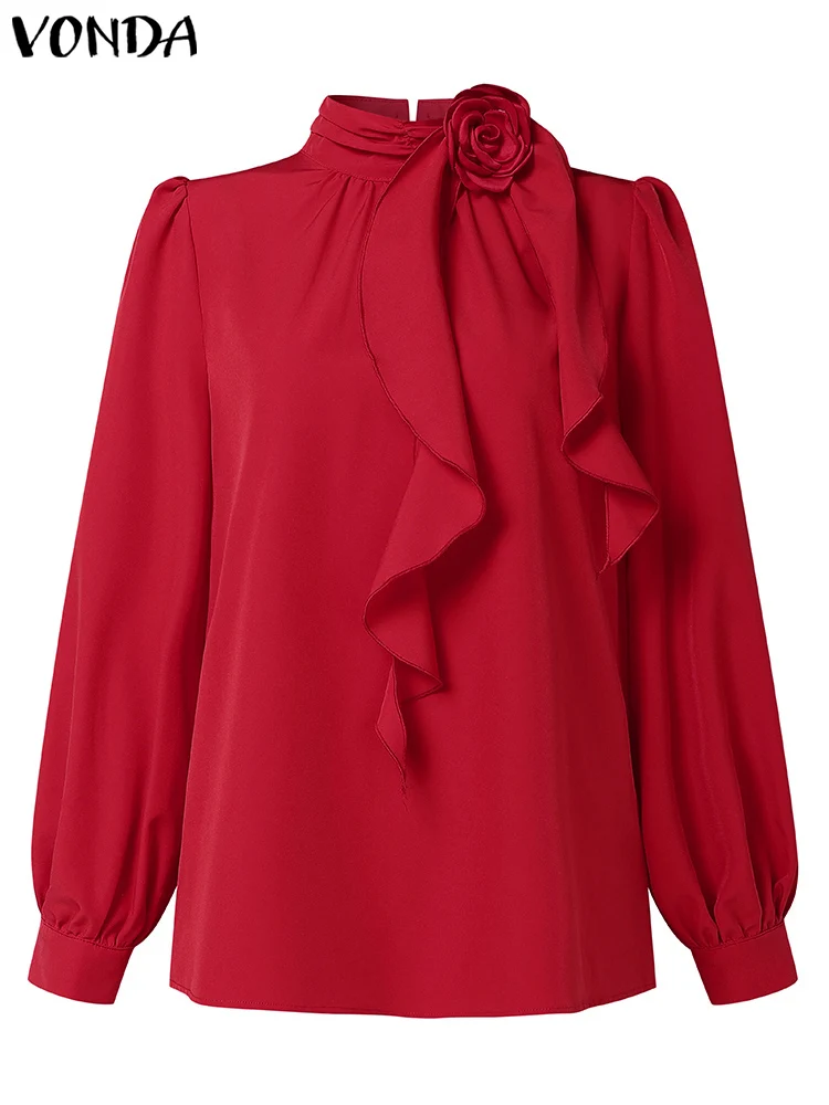 VONDA женские офисные элегантные топы блузки с длинным рукавом в винтажном стиле