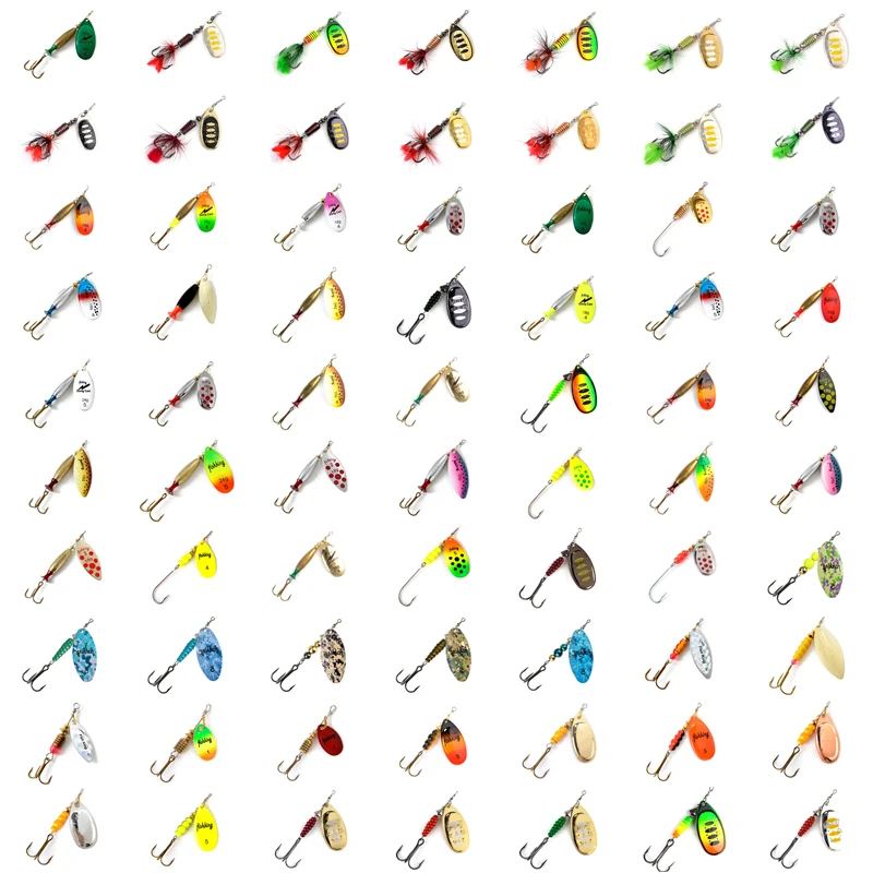 

60 цветов, рыболовные приманки, Спиннер, вращающаяся приманка, щука, блесны, ложка, приманка "Щука", металл, с тройными крючками, рыболовная приманка