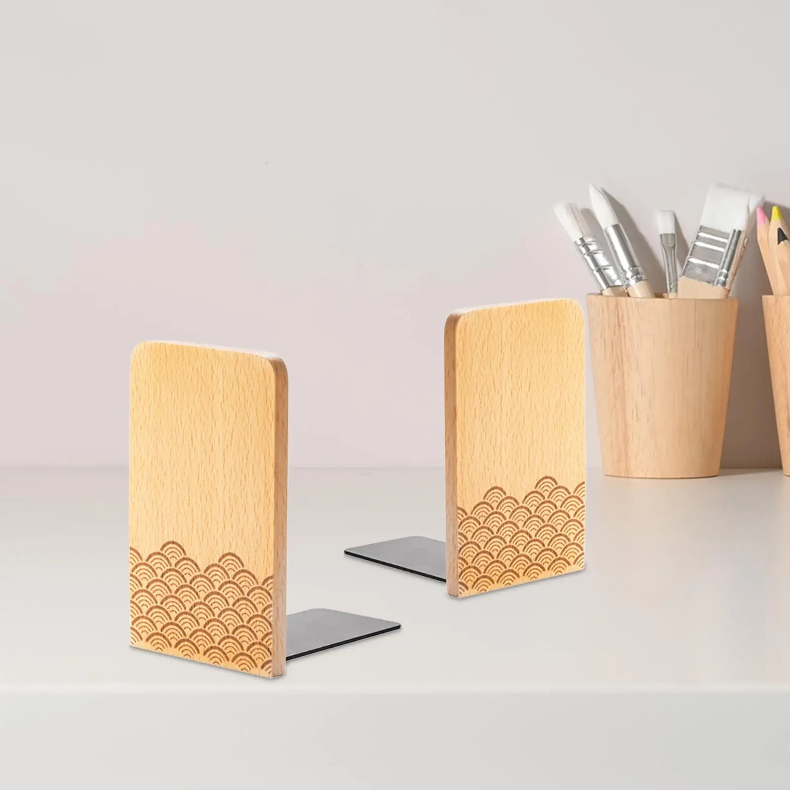 

Настольная подставка для книг, органайзер в японском стиле, украшение с волнистым узором, деревянный книжный конец для тяжелых книг, детских журналов