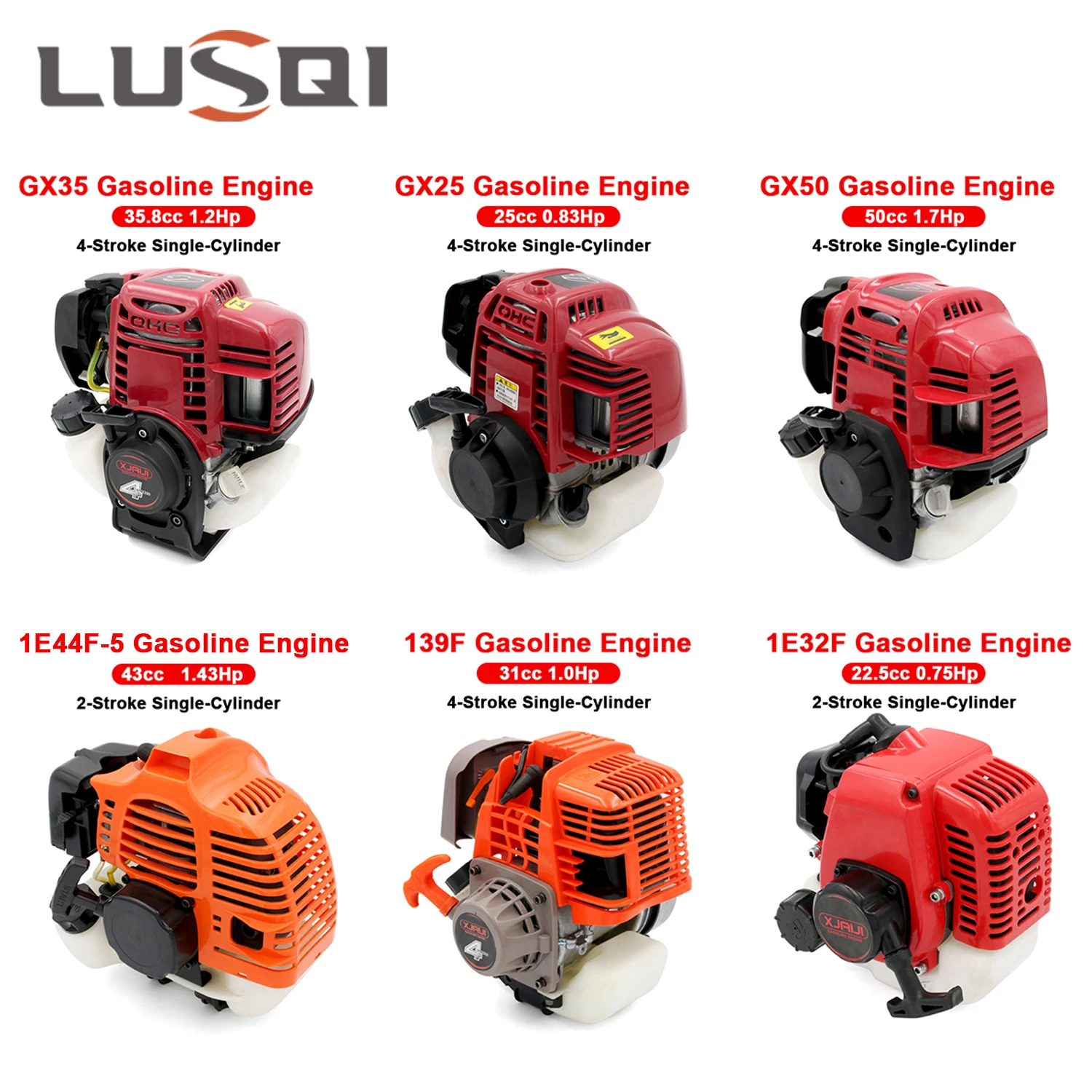 LUSQI 2/4 Stroke Gasoline Engine Single Cylinder Petrol Engine GX25/GX35/GX50/139F/1E32F/1E44F-5 Fit Brush Cutter Water Pump