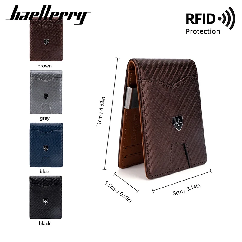 Фото Мужские короткие кошельки Baellerry RFID из углеродного волокна, держатели для карт с гравировкой имени, мужской кошелек, высококачественный чехол для карт, мужские зажимы для денег №3