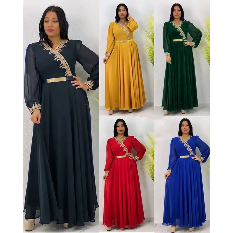 

African Elegant Dresses For Women 2021 New Muslim Fashion Abayas Embroidery Dashiki Chiffon Robe Kaftan Dress Moroccan Turkish