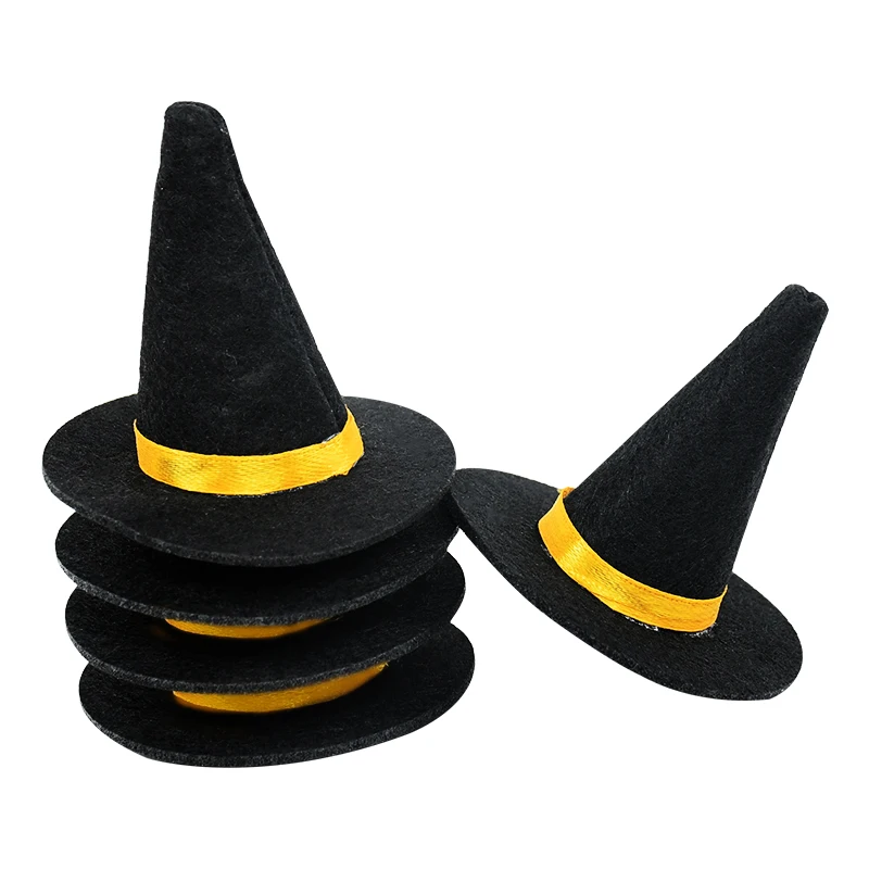 6pcs Mini Felt Witch Hats Handmade Wine 