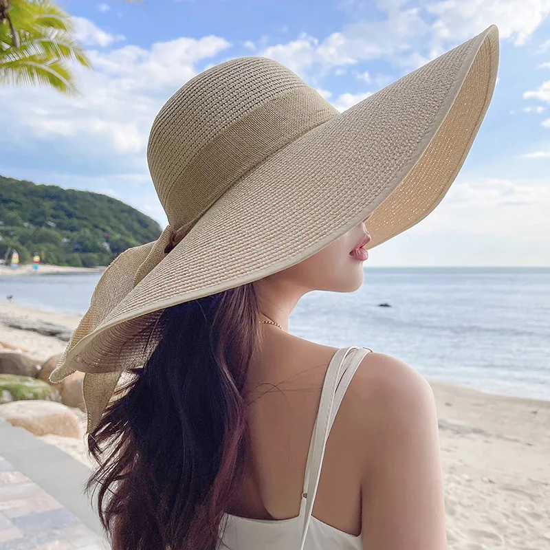 

Women Summer Beach Travel Straw Hat Seaside Big Hat Brim Sunblock Sunshade Holiday Foldable Fashion Big Cool Hat