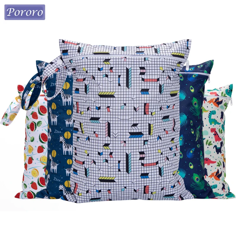 

Wholesale Reusable Waterproof Fashion Prints Wet Dry Diaper Bag Single Pocket Cloth Handle Wetbags 30*40CM Multi-function