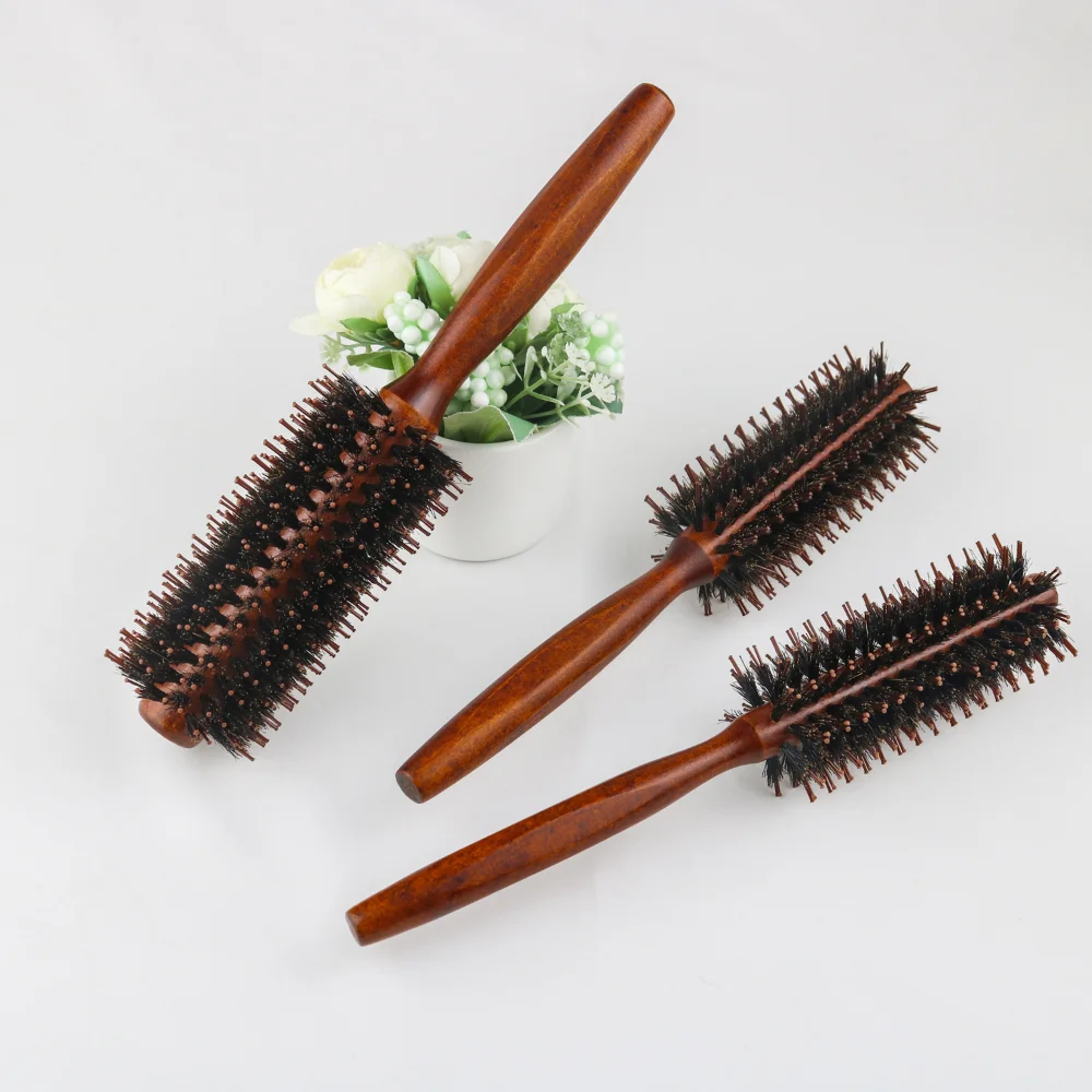 

3 Types Straight Twill Hair Comb Natural Boar Bristle Rolling Brush Round Barrel Blowing Curling DIY Hairdressing Styling Tool