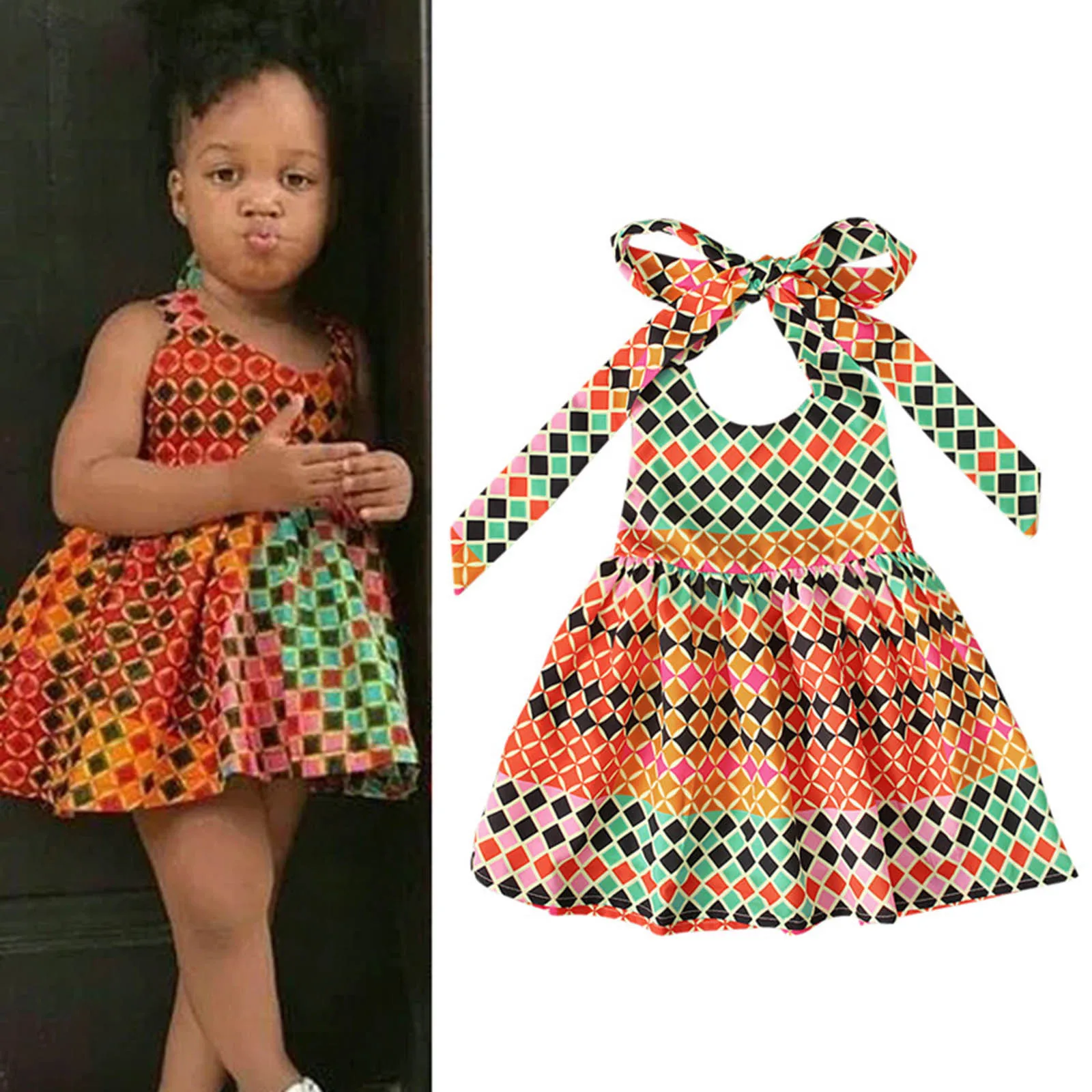 

Summer Kids African Dress Girls African Dashiki 3D Digital Fashion Print Suspenders Sleeveless Princess Dress vestidos 1-6 Years