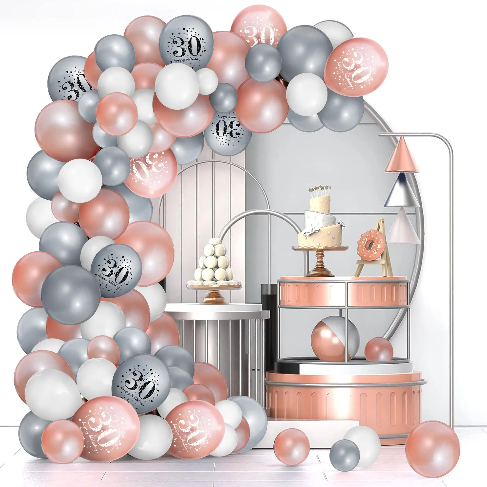 

30th Birthday Party Decoration Balloon Set Rose Gold Silver Latex Number Balloon Chain Garland Set Birthday Party Decoration