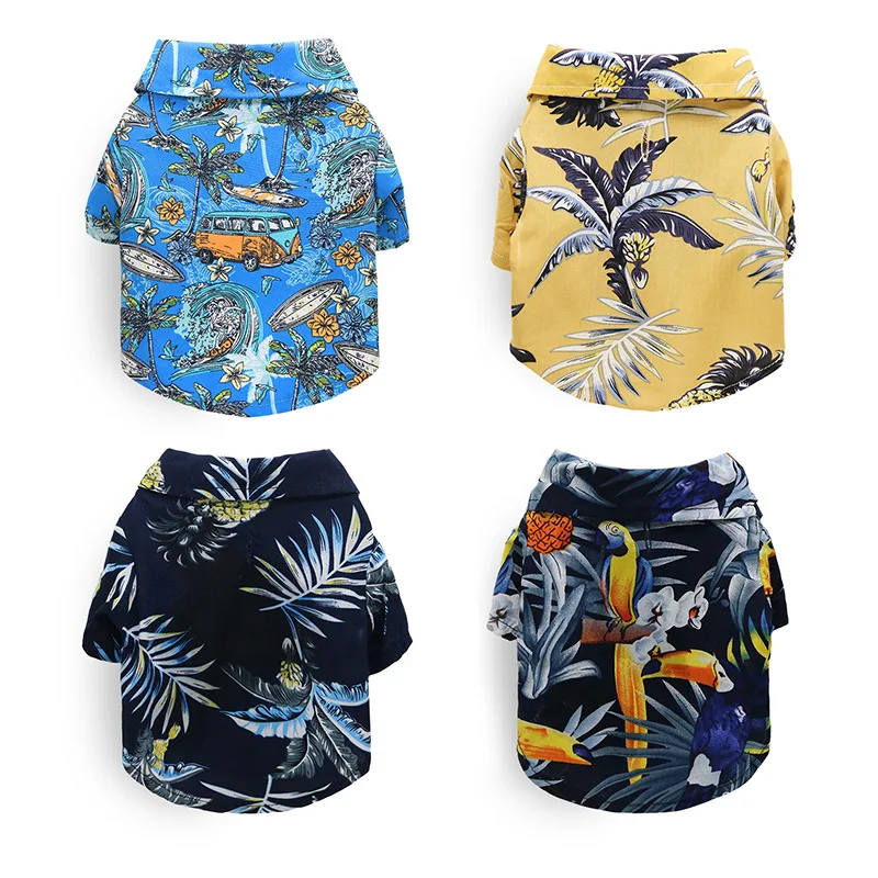 

Hawaiian Style Pet Shirt Dog Shirt Printed T-Shirts Unique Polyester Colthing Collared Dress Vacation Clothes for Dogs S-XL