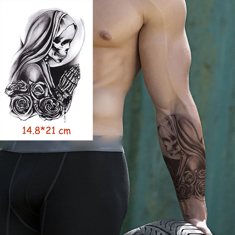 

Waterproof Temporary Tattoo Sticker Holloween skull girl rose flower flash tatoo fake tattoos flash tatto Women / Men 14.8*21 cm