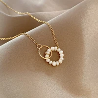 xiyanike pearl decoration necklace fashion style stainless steel women necklaces gold color party gift girls jewelry