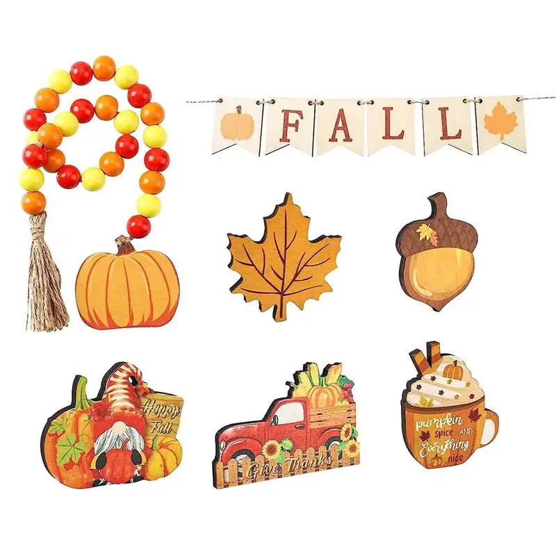 

Fall Tiered Tray Decor Set Wooden Tabletop Signs Fall Table Decor 7 Pcs Thanksgiving Table Centerpiece Harvest Decorative Trays