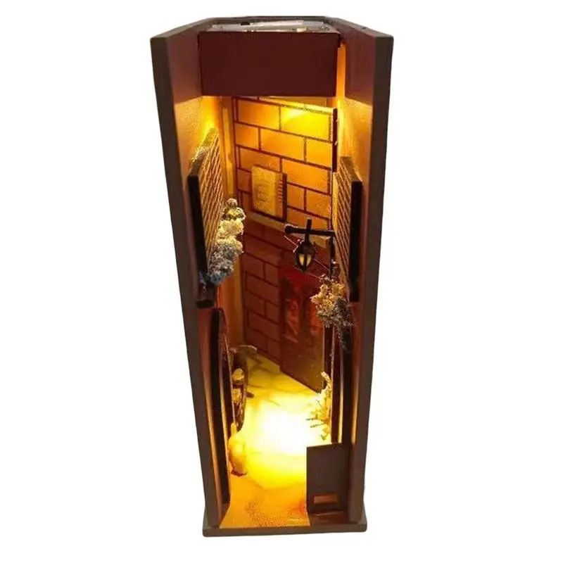 

Vintage Nightlife Book Shelf Insert Wooden Miniature Dollhouse Model Christmas Gift Home Decoration Arts Miniatures Crafts