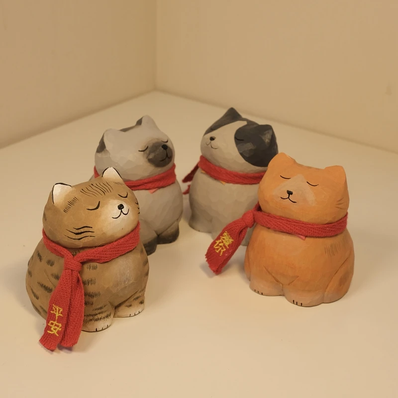 

Настольные украшения для автомобиля с изображением кошек, резьба по дереву ручной работы, креативное украшение для дома в подарочной коробке