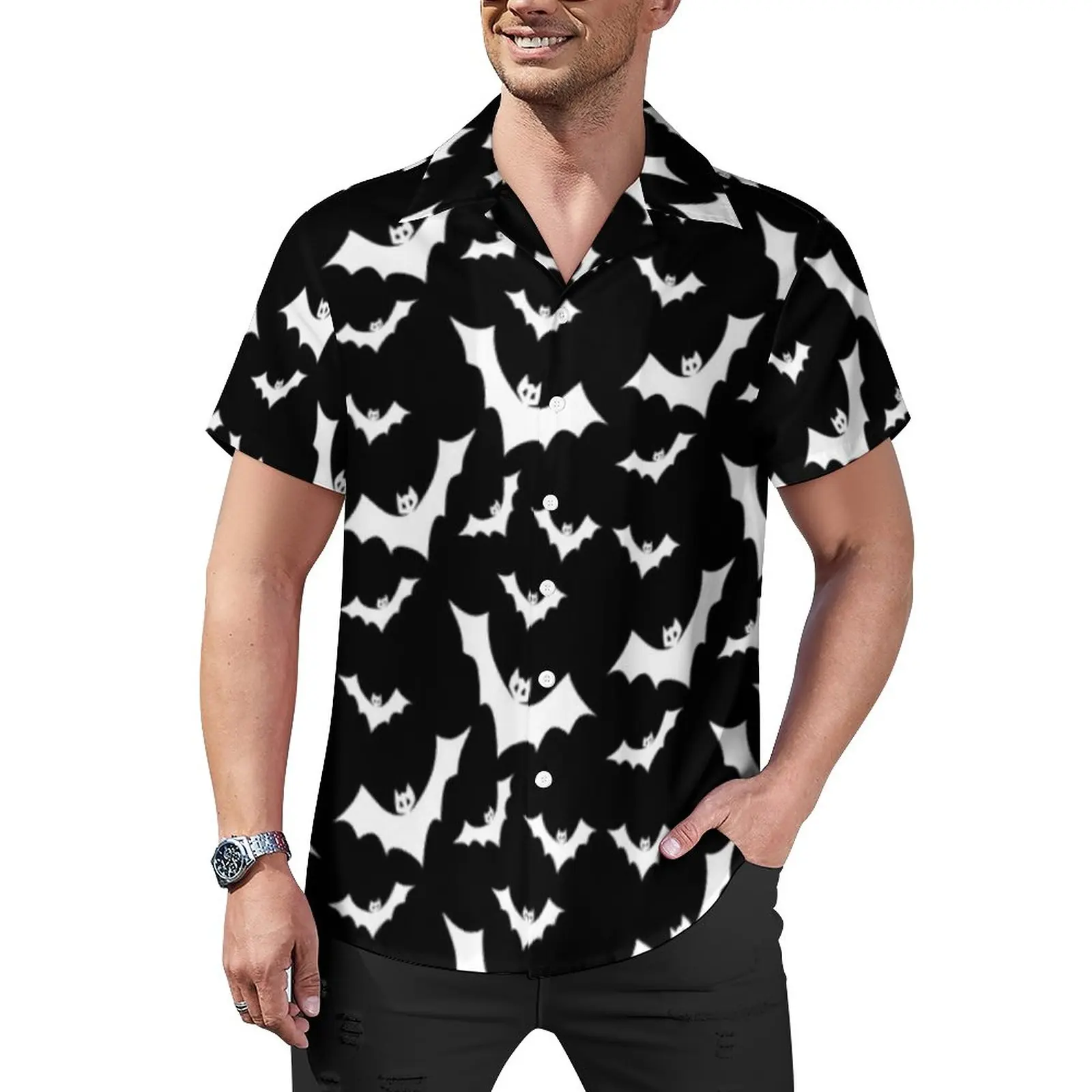 

Bat Vacation Shirt Animal Flying Hawaii Casual Shirts Man Y2K Blouses Short Sleeve Custom Clothing Big Size 3XL 4XL