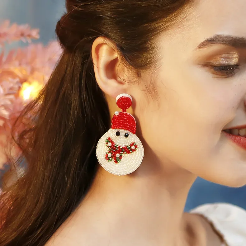 

Christmas Ice Man Hand-Woven Bead Earrings