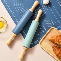 silicone rolling pin non stick rolling stick wooden handle with roller making bread noodles baking tools