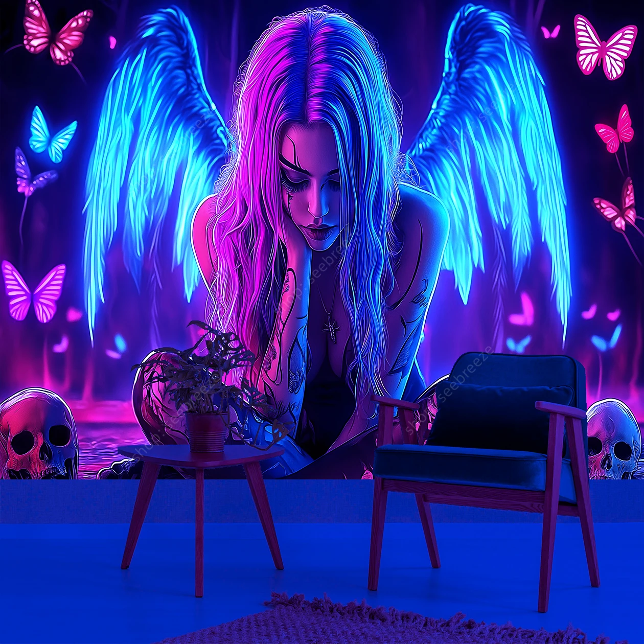 

Гобелен Neon Butterfly Skull 100% полиэстер