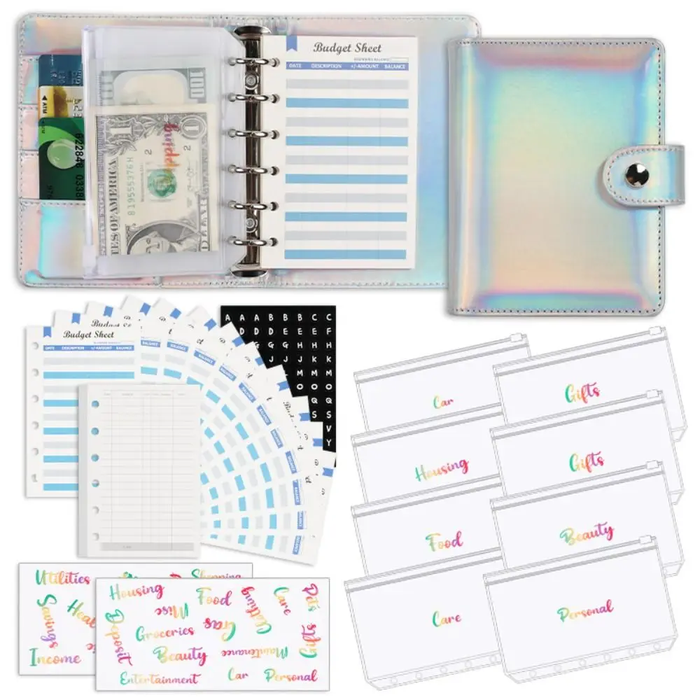 

Portable Budget Ring Binders Set Durable PU Leather A7 Budget Binder Planner Simple 6 Holes Spiral Binder Notebook