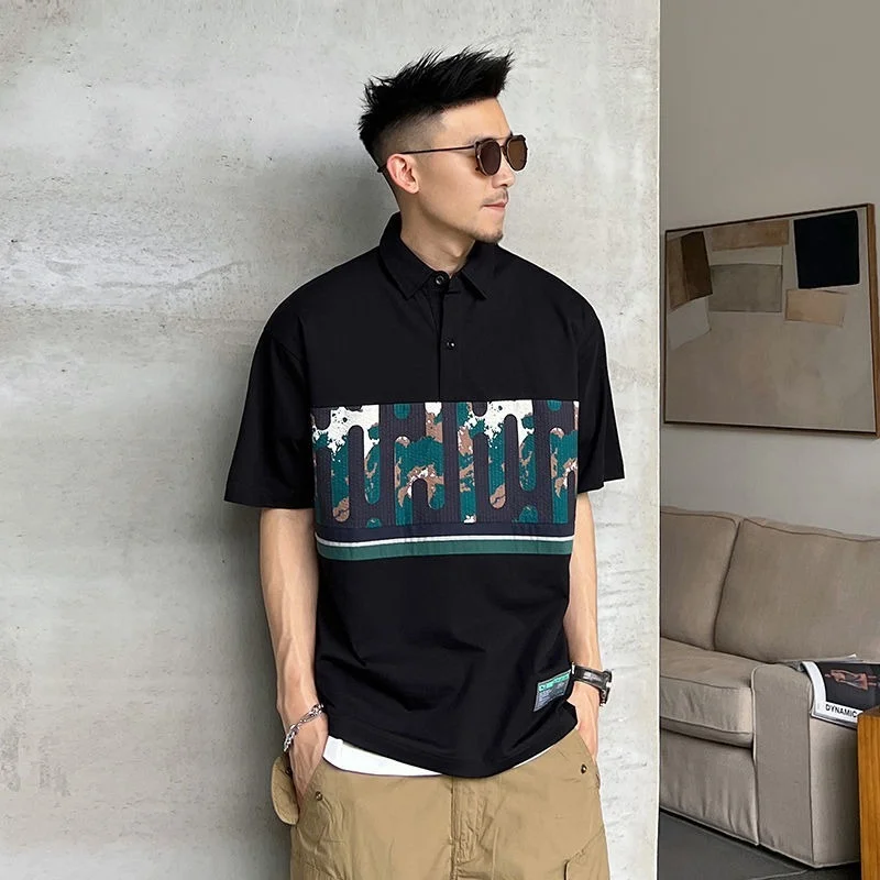 

Мужская рубашка-поло с коротким рукавом и индивидуальным принтом, Корейская версия, Повседневная Свободная футболка с отложным воротником, топ с коротким рукавом, лето 2022