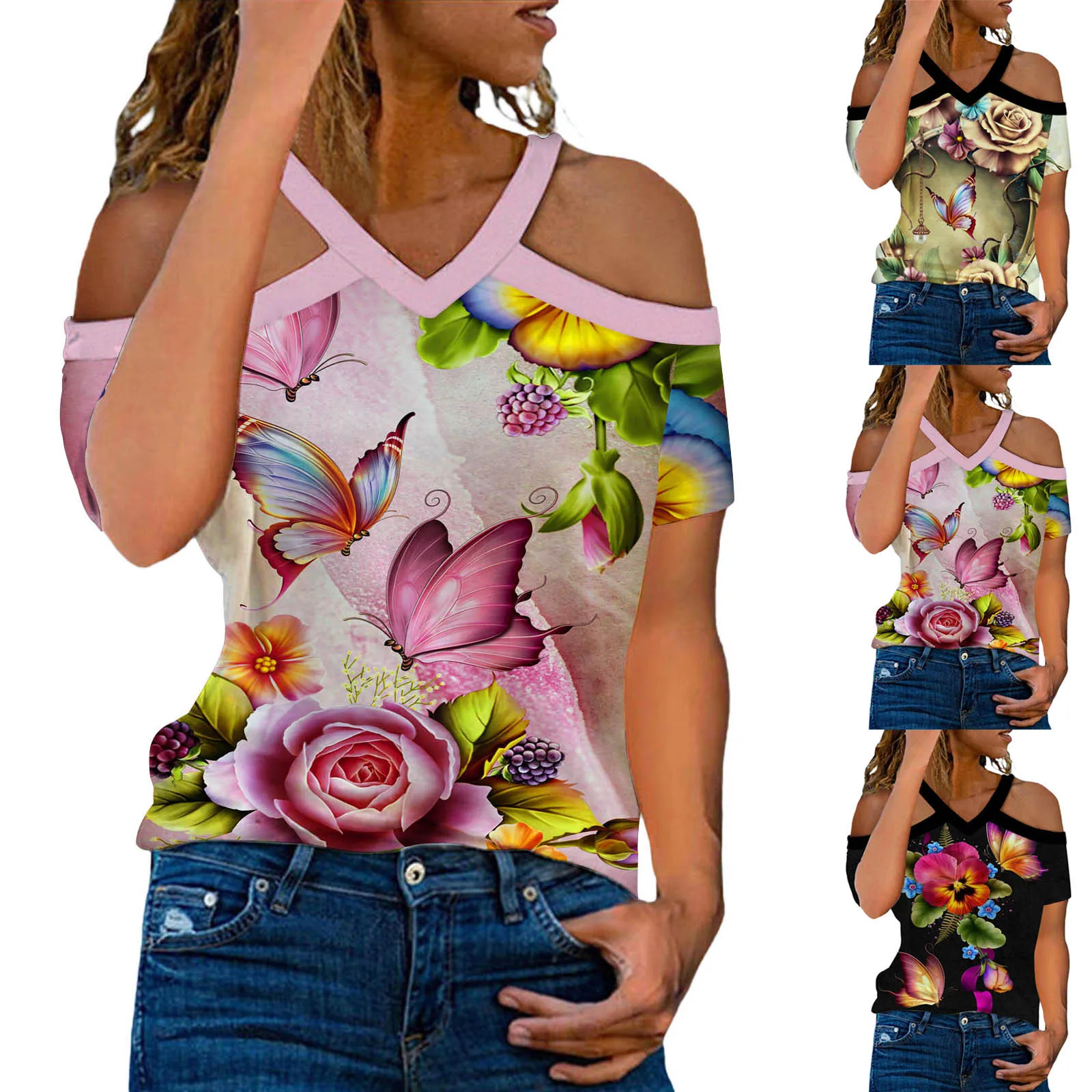 

Женский топ с длинным рукавом, V-образным вырезом и цифровой печатью