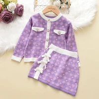 melario girls long sleeve kids sweaters children baby girl sets plaid kids wear knitted cardigan and skirt clothing suit 2 7 y