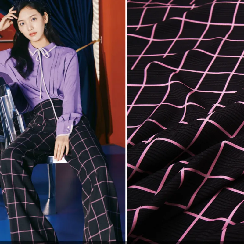 

Plaid printed polyester fabric meter digital printing clothes dress polyester fabric pants handmade DIY fabric wholesale cloth