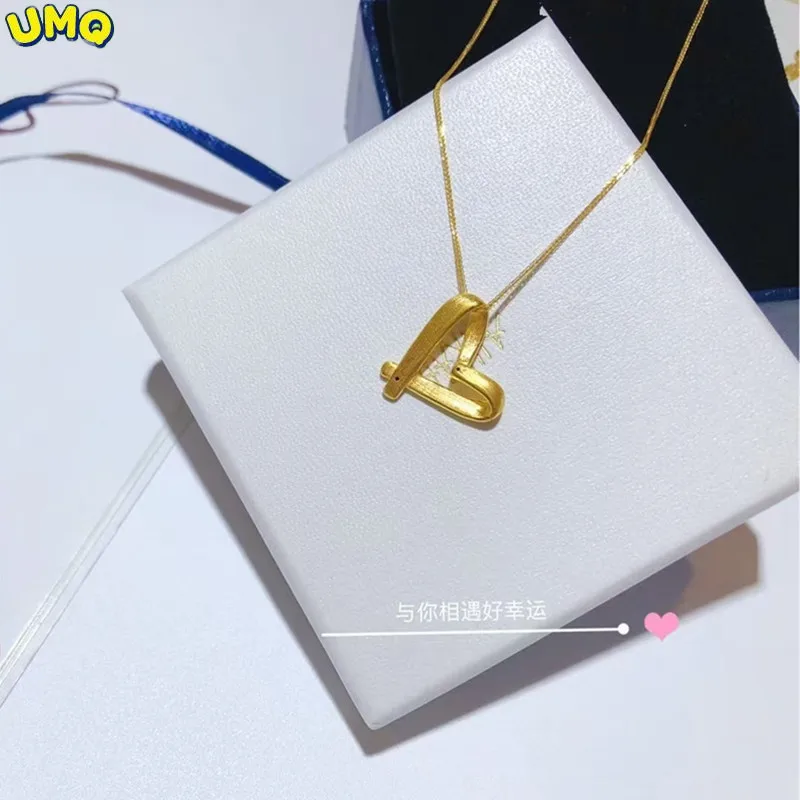 

999 Gold Hollow Out Love Pendant 24k Pure Gold Collarbone Chain Female Minority Design Feeling Gold Heart Necklace New Style