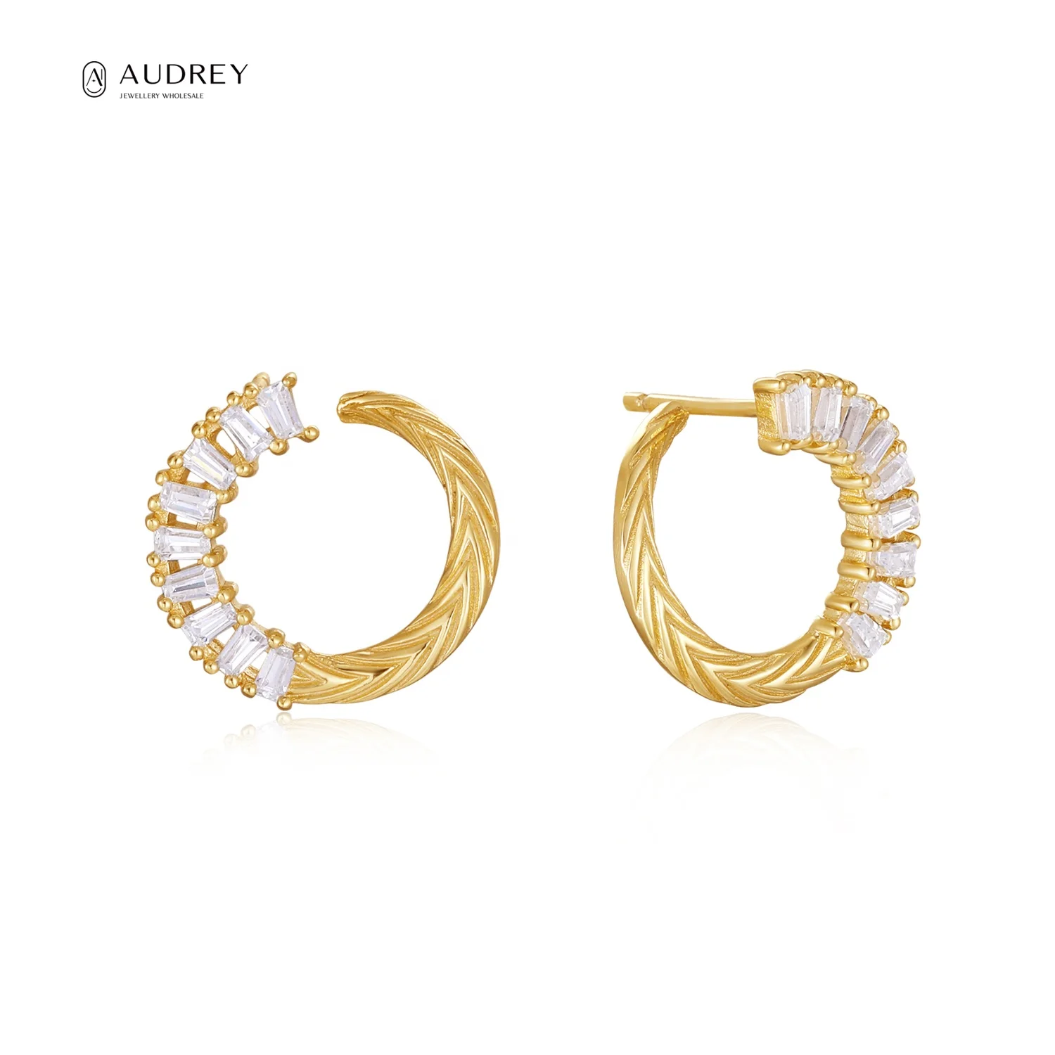 

Audrey Bohemian Trend Fine Jewelry 14K Plated Gold Vermeil 925 Sterling Silver Jewelry Huggie Hoop Women Earring Set