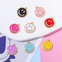 20pcslot 11mm kc gold color alloy zircon enamel cute smiley charms pendants diy craft supplies earrings necklace jewelry making