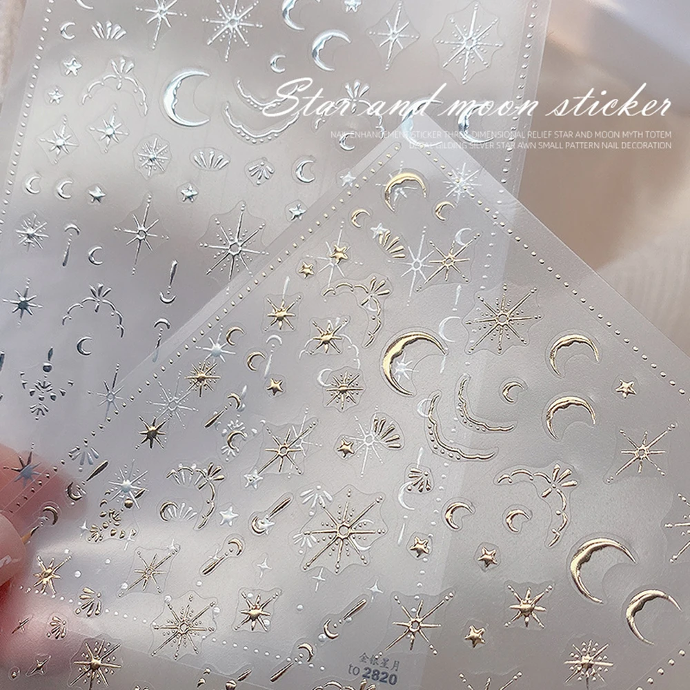 

Star Moon Legend Nail Art Sticker Decals Self-Adhesive 3D Laser Nail Art Decoration Gold/Silver Star-Light Nail Decal Slider