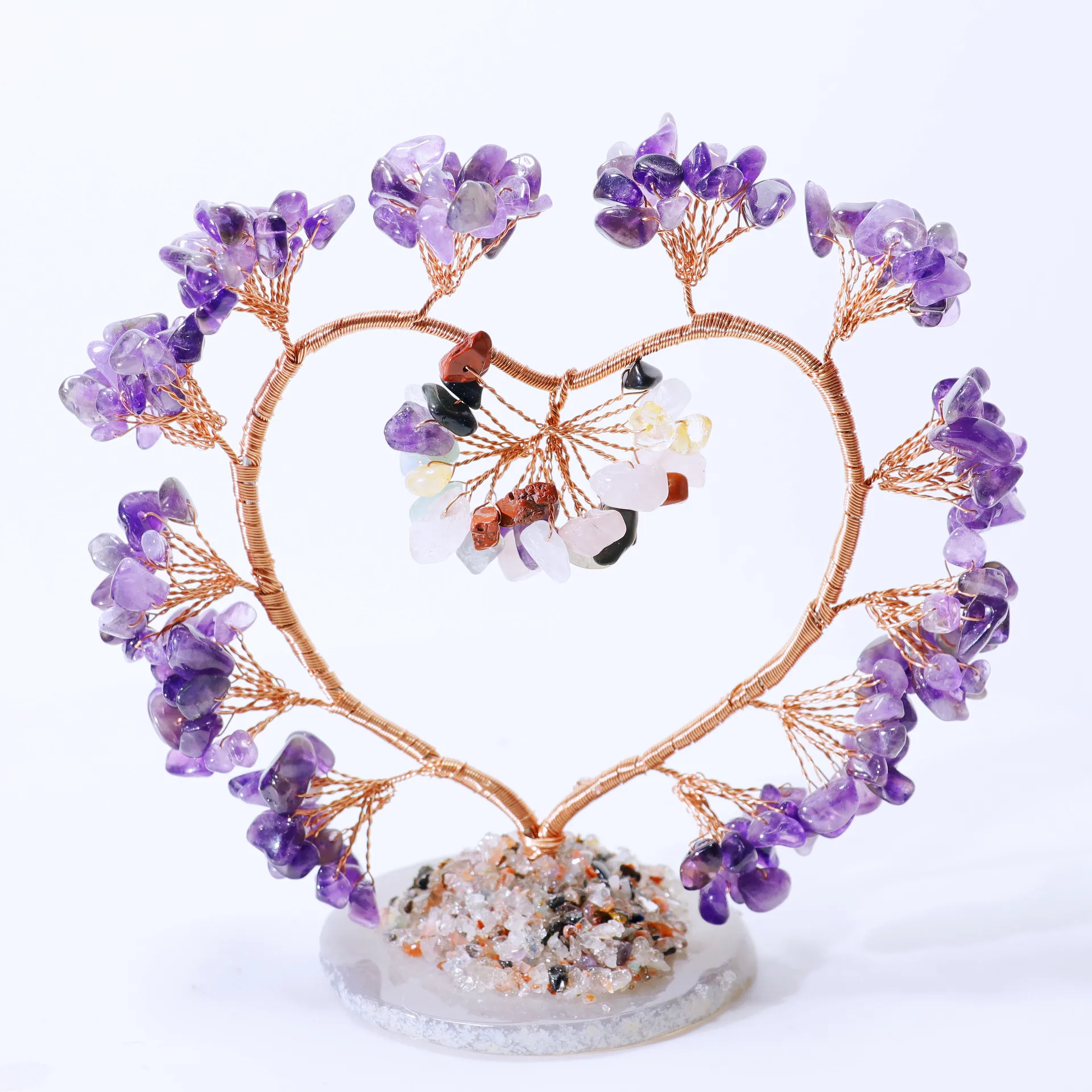 

Natural Amethyst Rose Quartz Tree of Love Rock Mineral Specimen Reiki Healing Stone Crystal Craft Home Decor DIY Gifts Souvenir