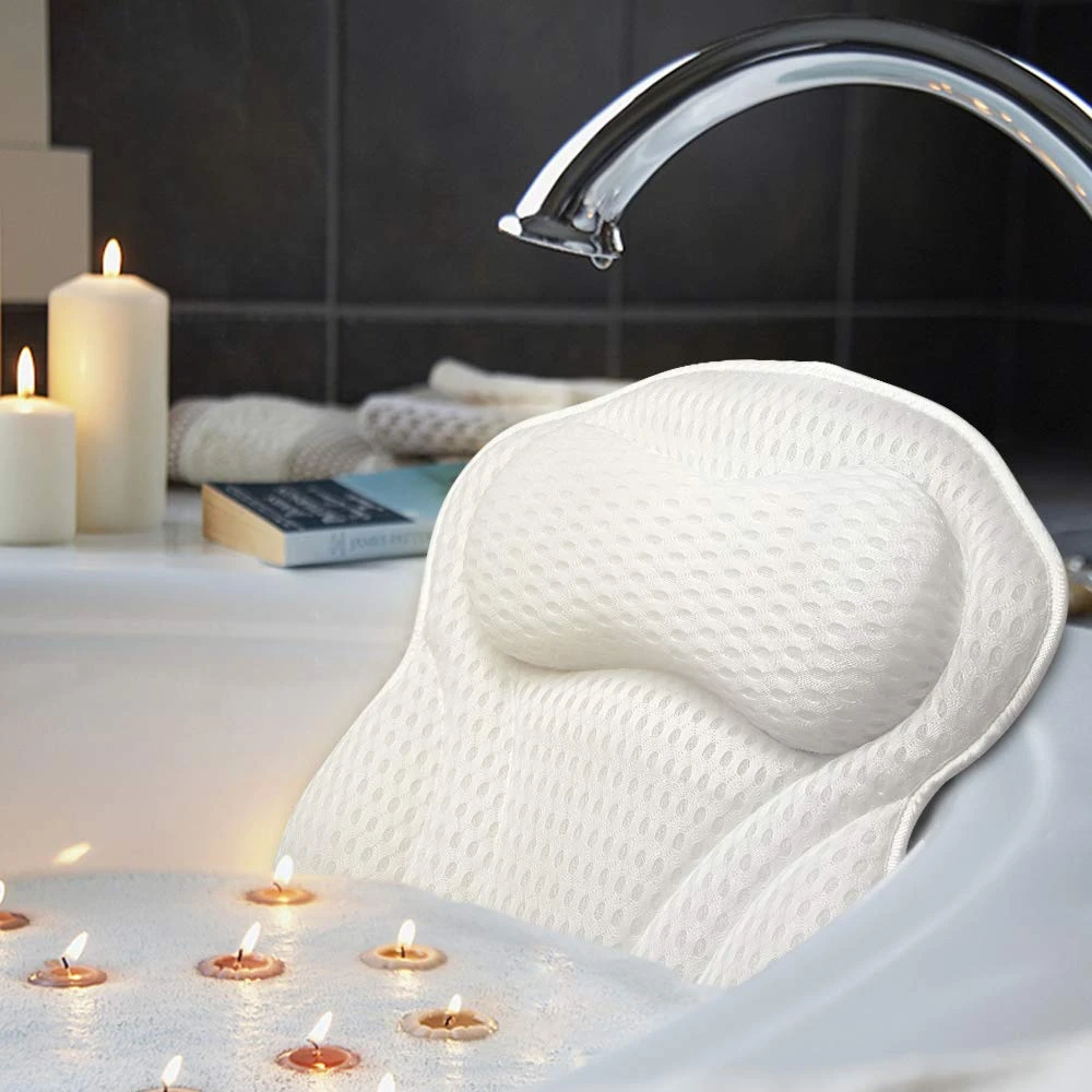 

Luxury Bath Pillow, Ergonomic Bathtub Spa Pillow with 4D Air Mesh Technology and 6 Suction Cups, Helps Support Head, Back, Shoul