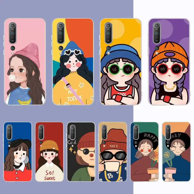 

Kawaii cartoon girl and boy Phone Case for Samsung S21 A10 for Redmi Note 7 9 for Huawei P30Pro Honor 8X 10i cover