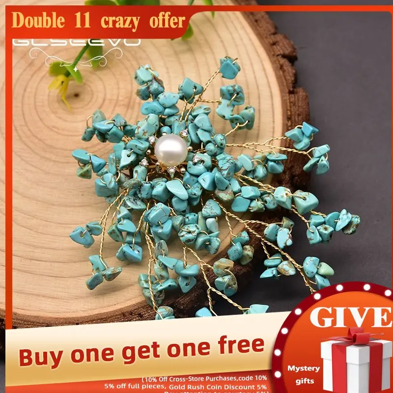 

Высококачественная винтажная Золотая брошь GLSEEVO, булавки для женщин, свадебные украшения в стиле натуральных бирюзовых листьев, аксессуары...