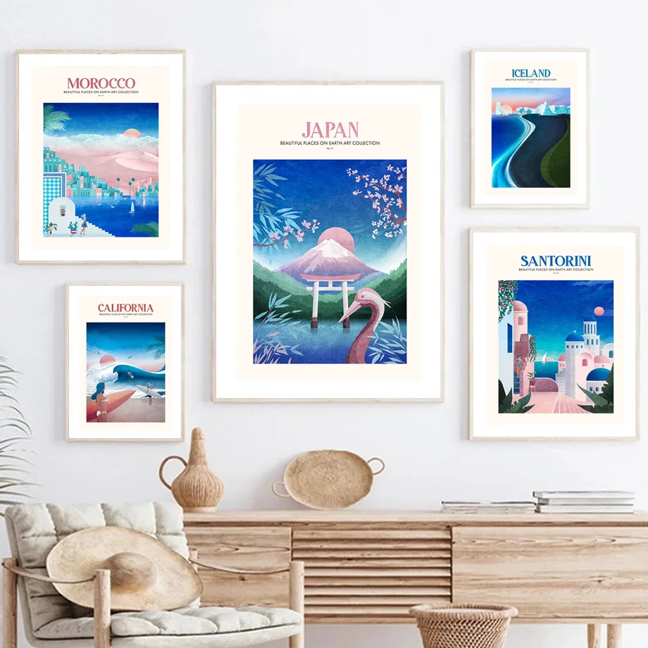 Калифорния Марокко Япония Тоскана Исландия настенная Картина на холсте