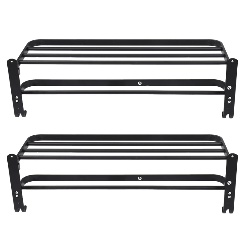

Hot-2X Space Aluminum Bathroom Black Towel Rack Fashion Wall-Mounted Folding Storage Towel Rack Bathroom Shelf