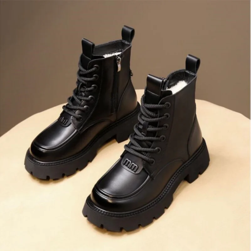 Меховые зимние сапоги со встроенным мехом женские из шерсти зимняя бархатная