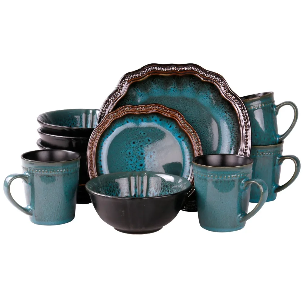 

Mystic Waves 16 Piece Dinnerware Set in Turquoise Dinner Set Plate Sets