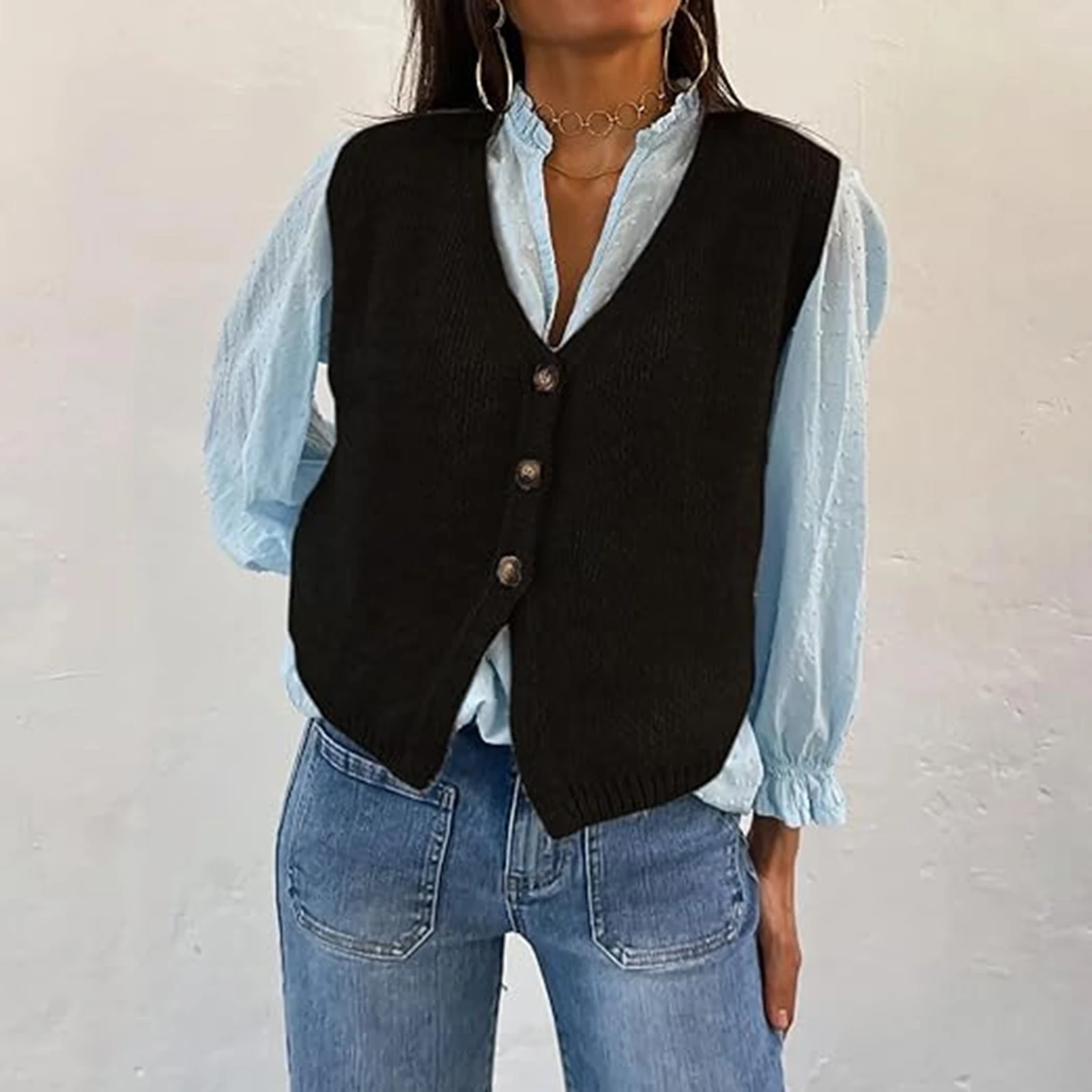 Hirigin женский вязаный жилет на пуговицах Y2k повседневный свободный крой без