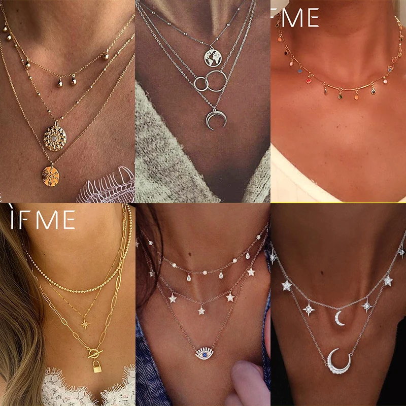 Женская цепочка с подвеской IF ME винтажная многослойная золотого цвета