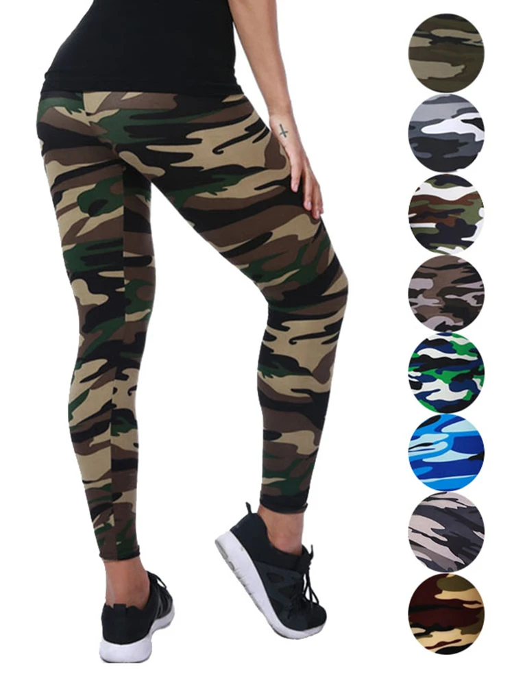 

2022 Camouflage Womens for Leggins Graffiti Style Slim Stretch Trouser Army Green Leggings Deportes Pants K085