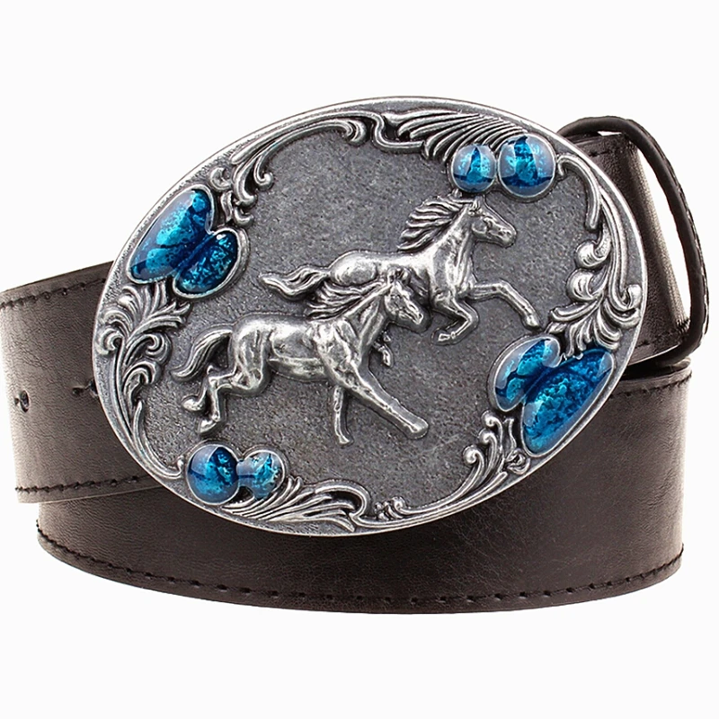 Wild Horse Leather Belt Bucking Bronco Cowboy Rodeo Fashion Men Jeans Decorative Waistband Accessories