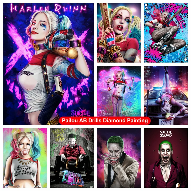 

Villain Harley Quinn And Joker Diamond Painting AB Drills Suicide Squad Movie Margot Robbie Art Mosaic Cross Stitch Home Decor