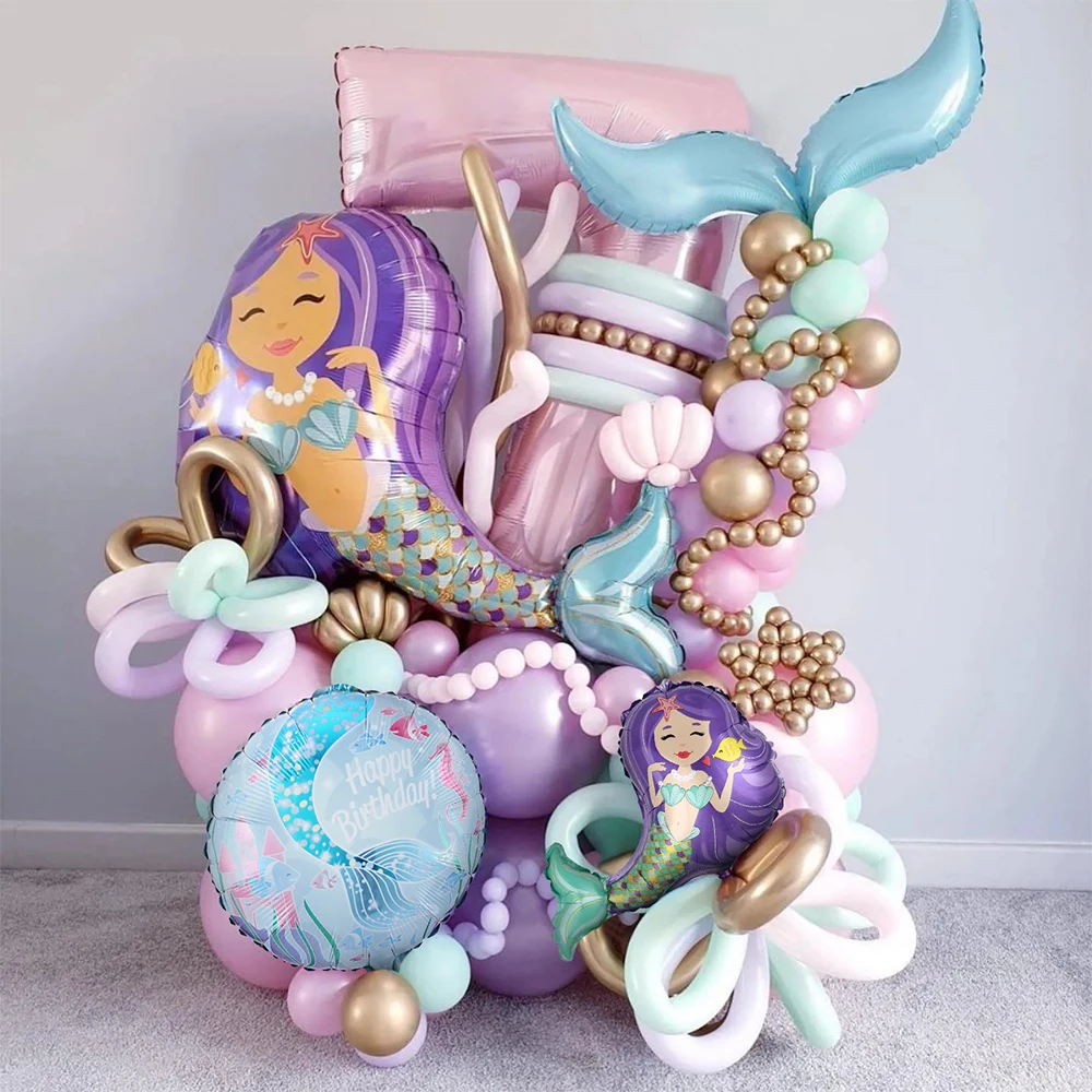 

61pcs/Lot Mermaid Balloon Set 40inch Pink Number Foil Balloons For Girl's Birthday Mermaid Birthday Balloon Baby Shower Decor