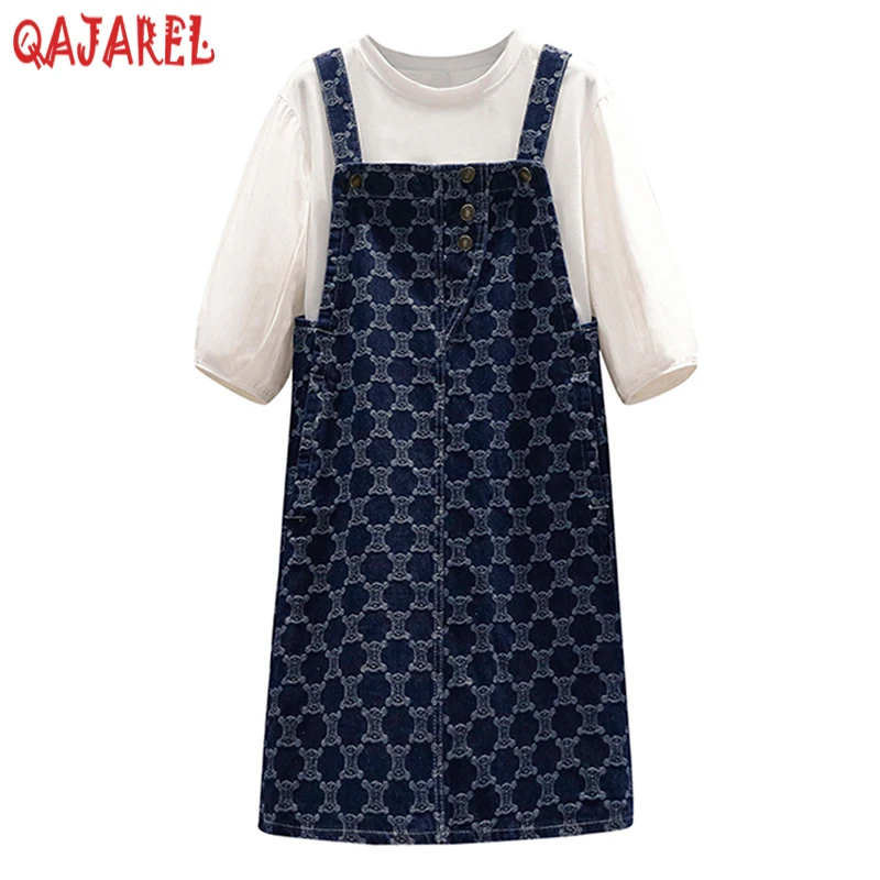 Женский Повседневный костюм из двух предметов элегантная белая футболка и синее