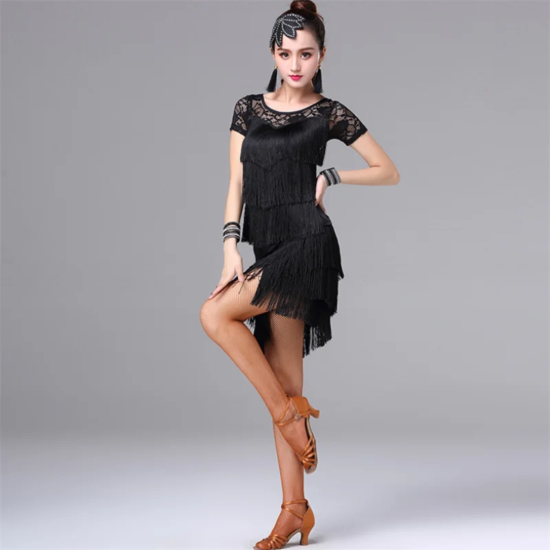 

Быстросохнущее кружевное платье с кисточками на плечах для латиноамериканских практики, женские танцевальные костюмы с кисточками
