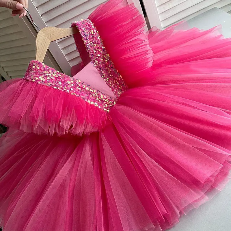 

Baby Barbie Pink Dress for Girls Sequin Ruffles Birthday Party Pink Toddler Kids Princess Dresss Wedding Evening Tutu Wear